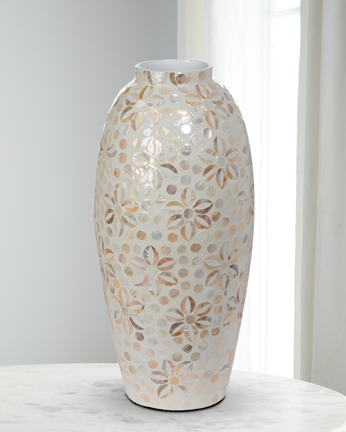 Park Hill Collections Capraia Coast Large Floral Mother-of-pearl Vase, 20" In Silver