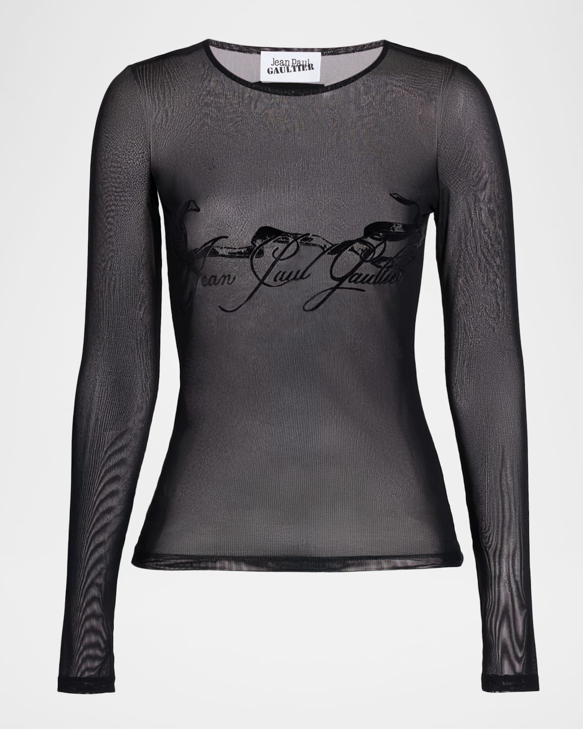 Jean Paul Gaultier Flocked Tattoo Logo Mesh Long-sleeve Top