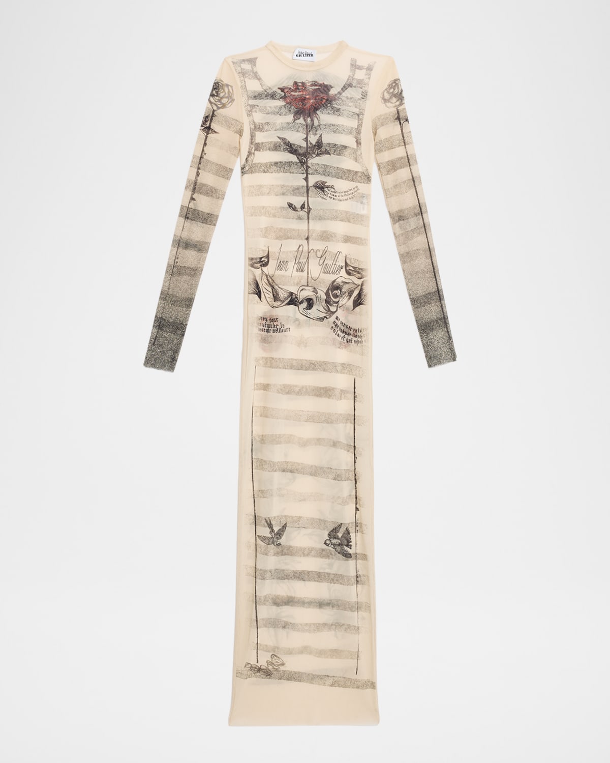 Tattoo Mariniere Mesh Long-Sleeve Maxi Dress