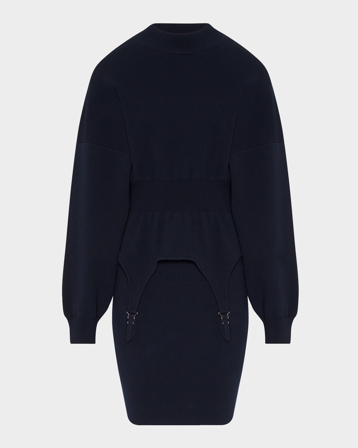 Jean Paul Gaultier Mock-neck Rib Harness Peplum Midi Sweater Dress In Black