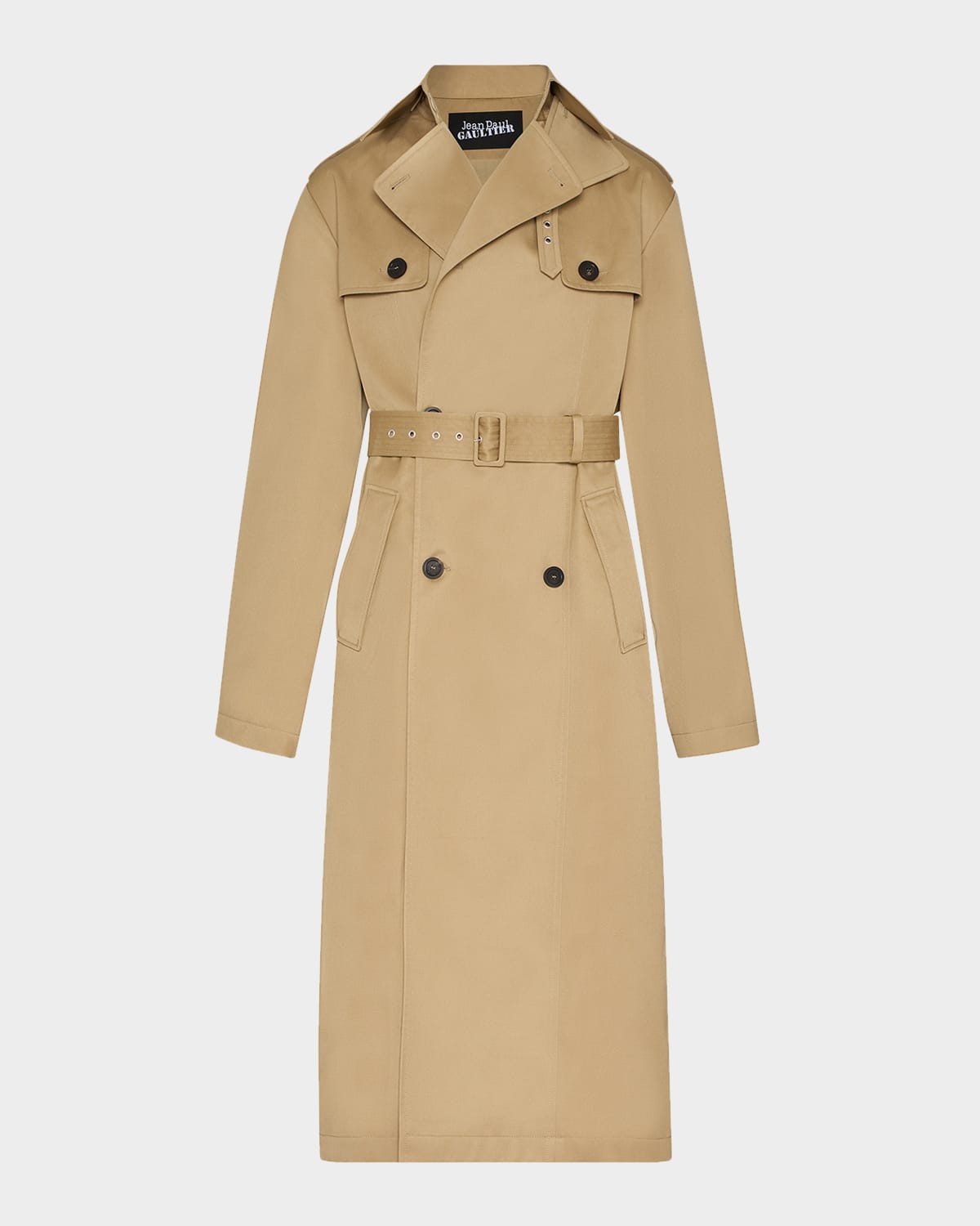 Jean Paul Gaultier Hooded Scarf Double-breasted Long Trench Coat In Nude