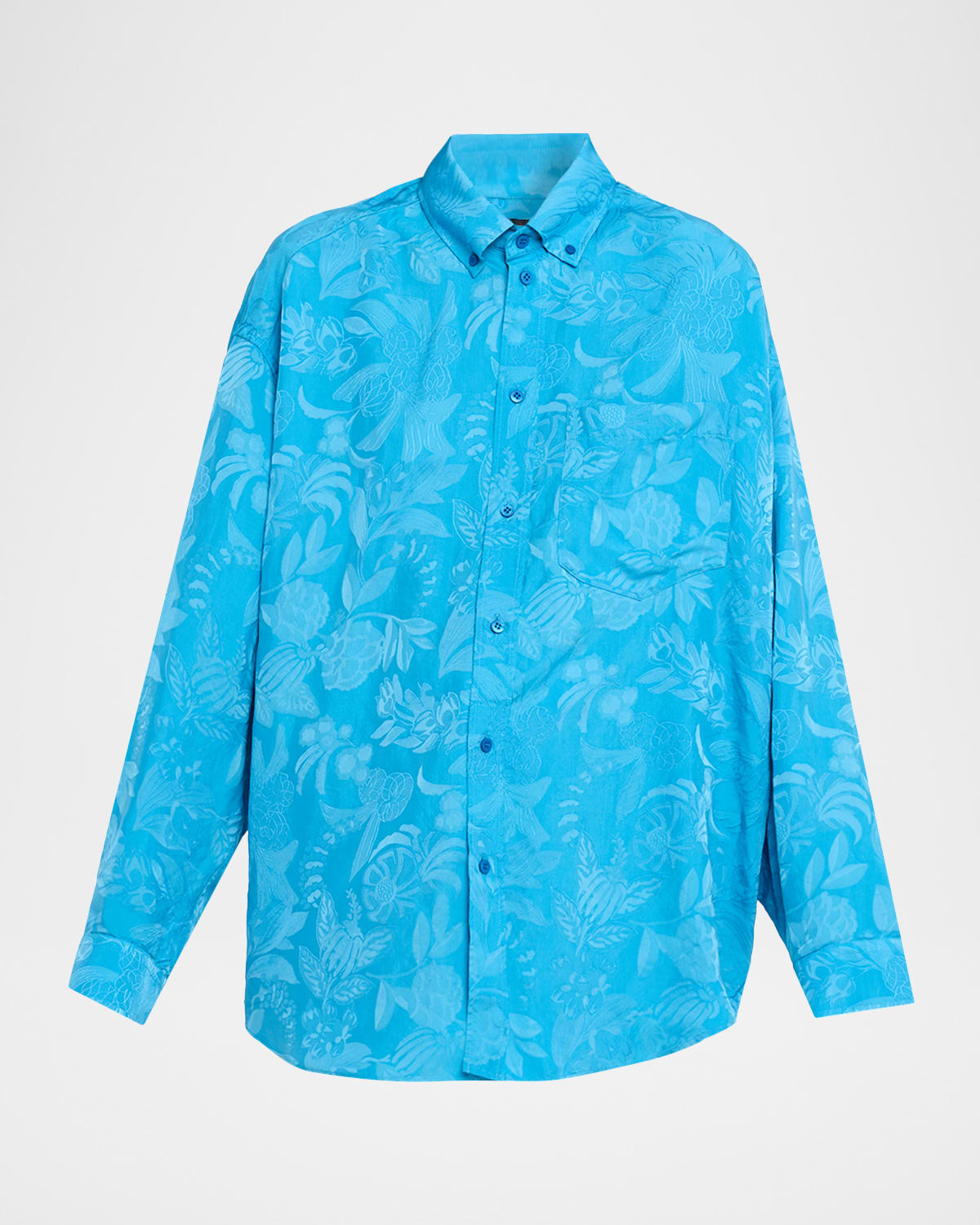 Balenciaga Long-sleeve Button-down Cocoon Shirt In Blue