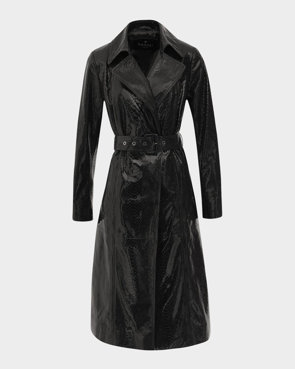 Gorski Python-embossed Metis Suede Belted Trench Coat