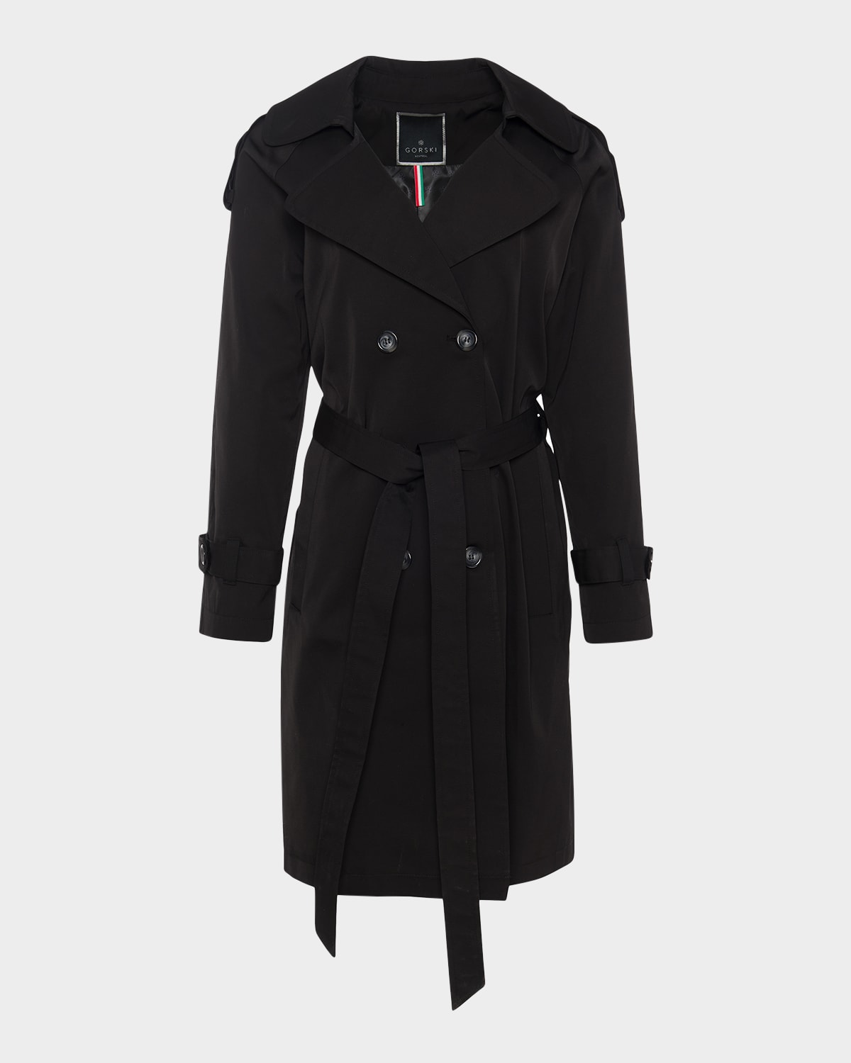 Gorski Lightweight Belted Double-breasted Trench Coat In Black