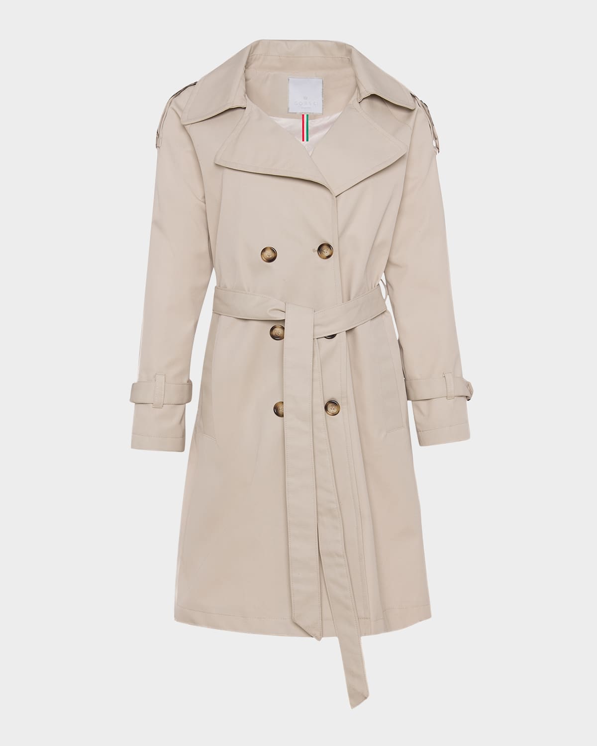 Gorski Lightweight Belted Double-breasted Trench Coat In Neutral