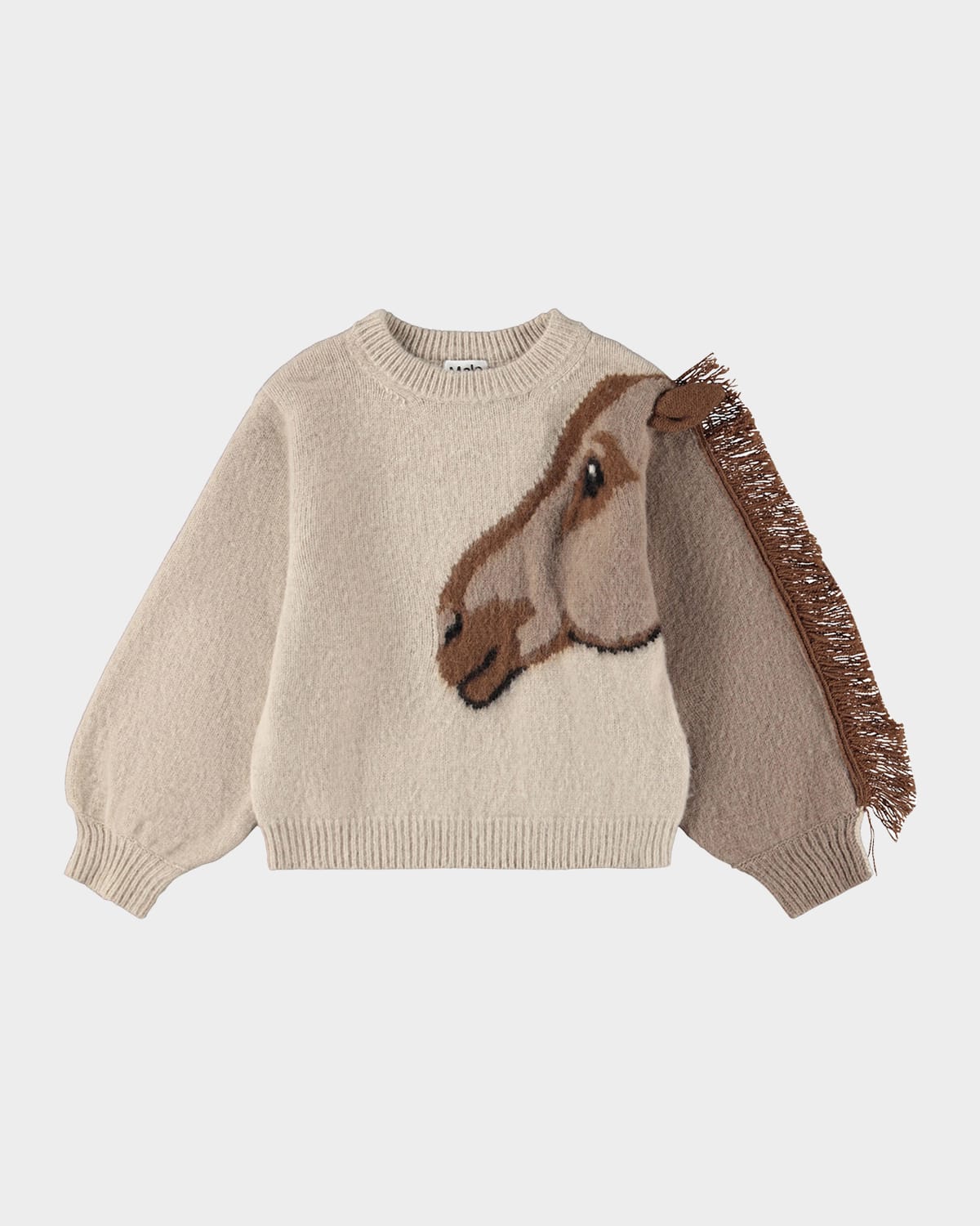 Molo Girl's Gisela Wool Horse Fringe Sweater In Nude