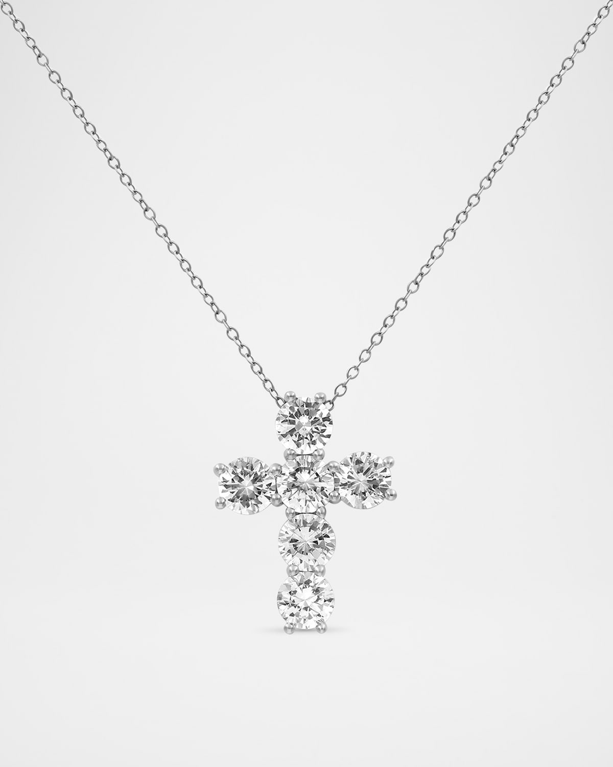 Round Lab Grown Diamond 18K White Gold Cross Pendant Necklace