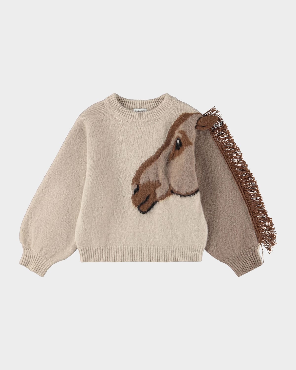 Molo Girl's Gisela Wool Horse Fringe Sweater In Neutral
