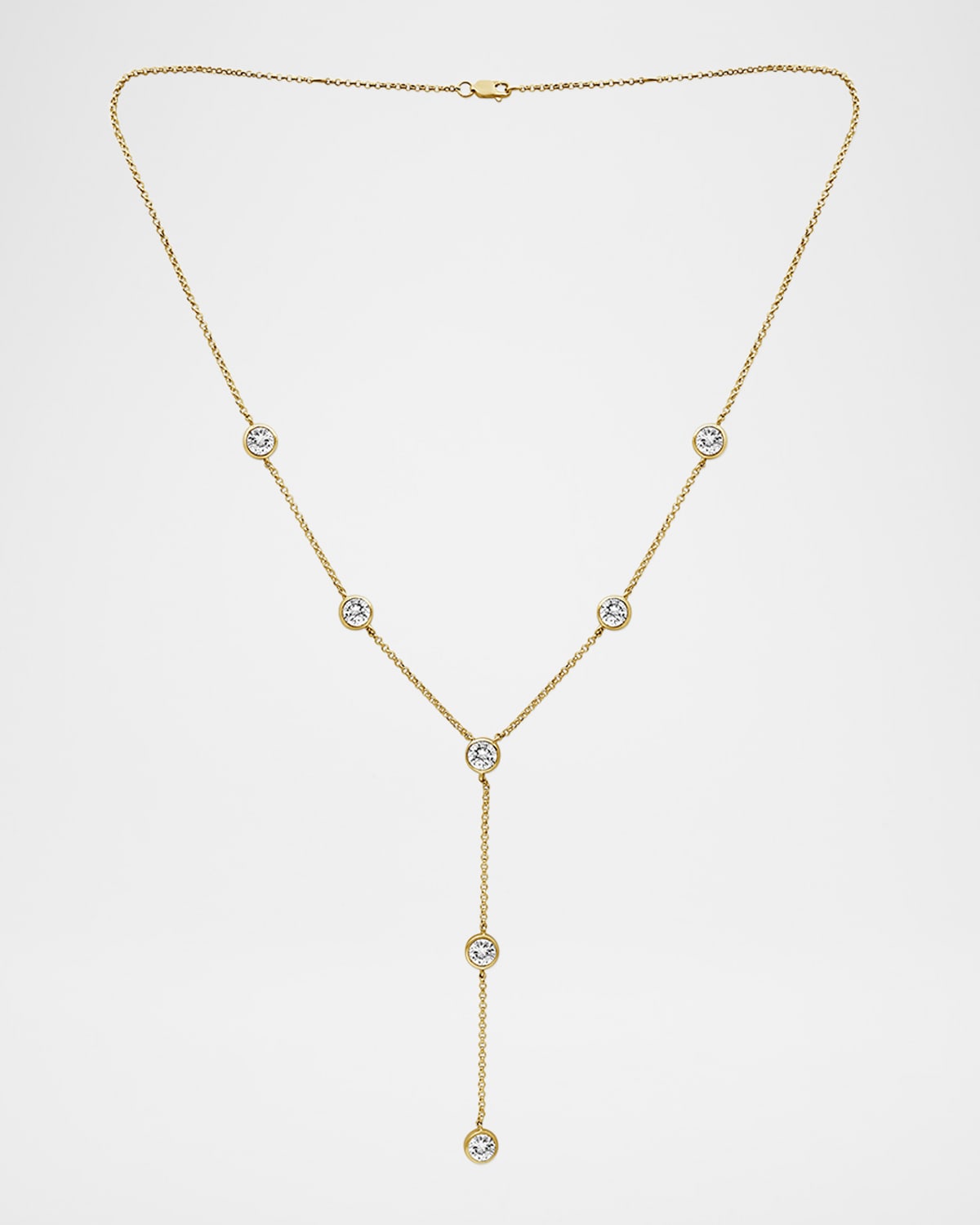 Round Lab Grown Diamond 18K Yellow Gold Bezel Station Y Necklace