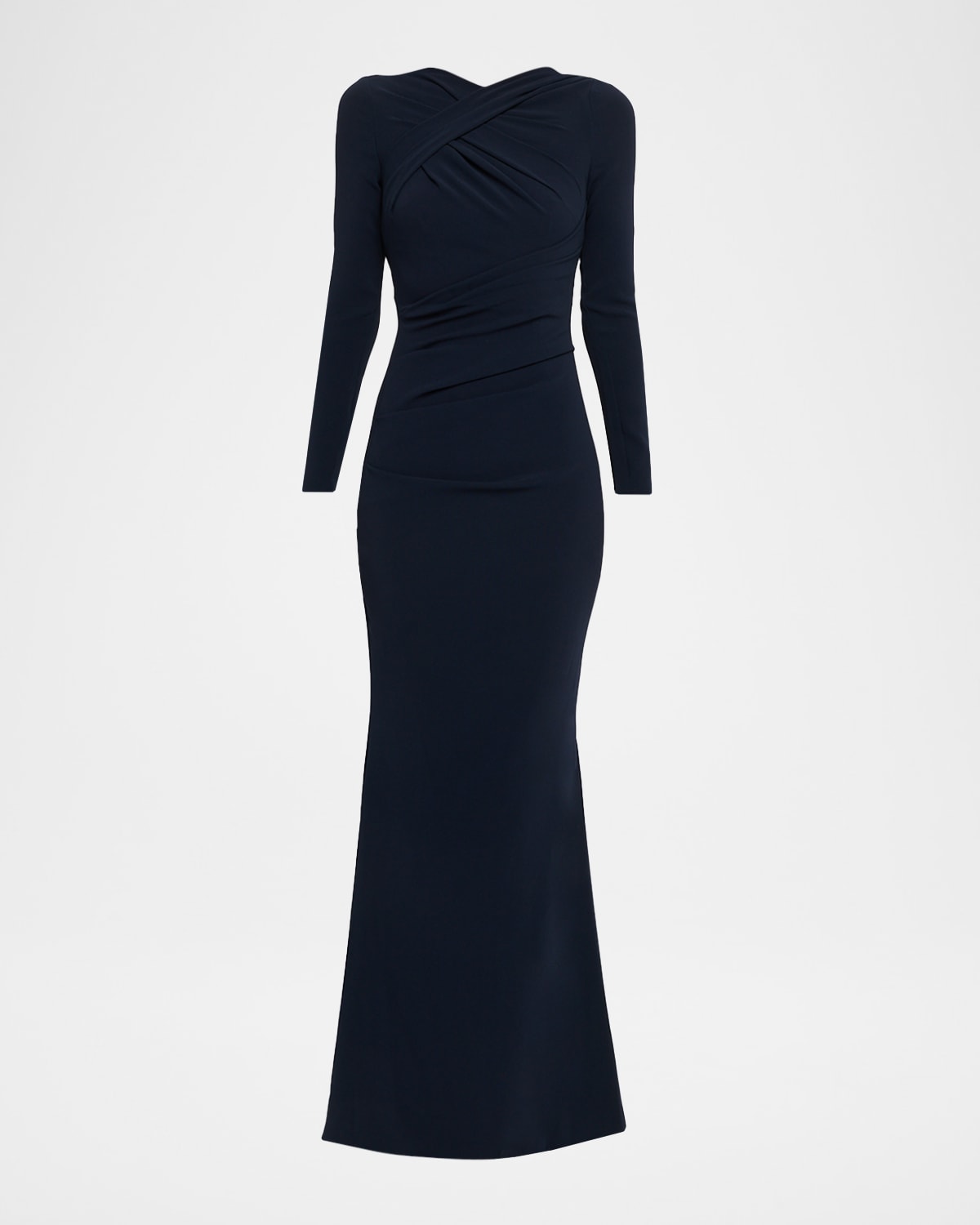 Talbot Runhof Cadet Draped Long-sleeve Trumpet Gown In Blue