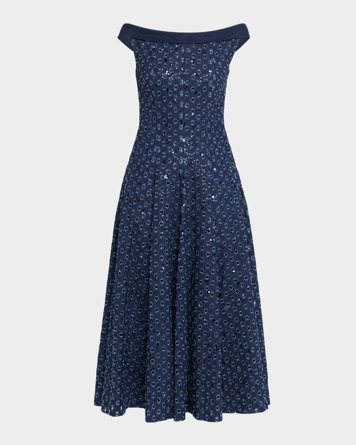 Talbot Runhof Sequin Denim Fit & Flare Midi Dress In Blue