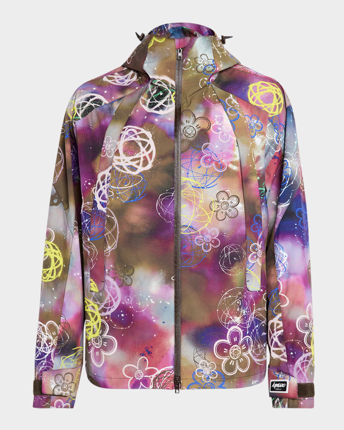 Kenzo Floral-print Hooded Jacket In Brown