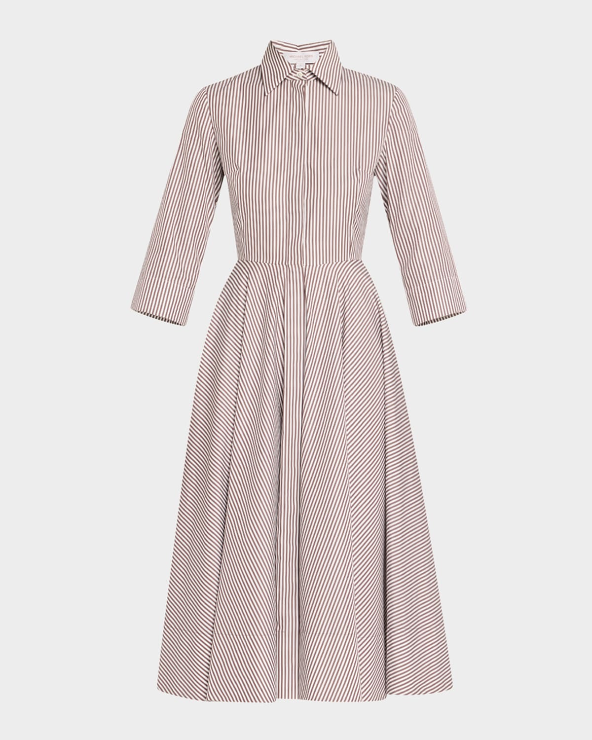 Michael Kors 3/4-sleeve Striped Midi Shirtdress With Belt In Pink