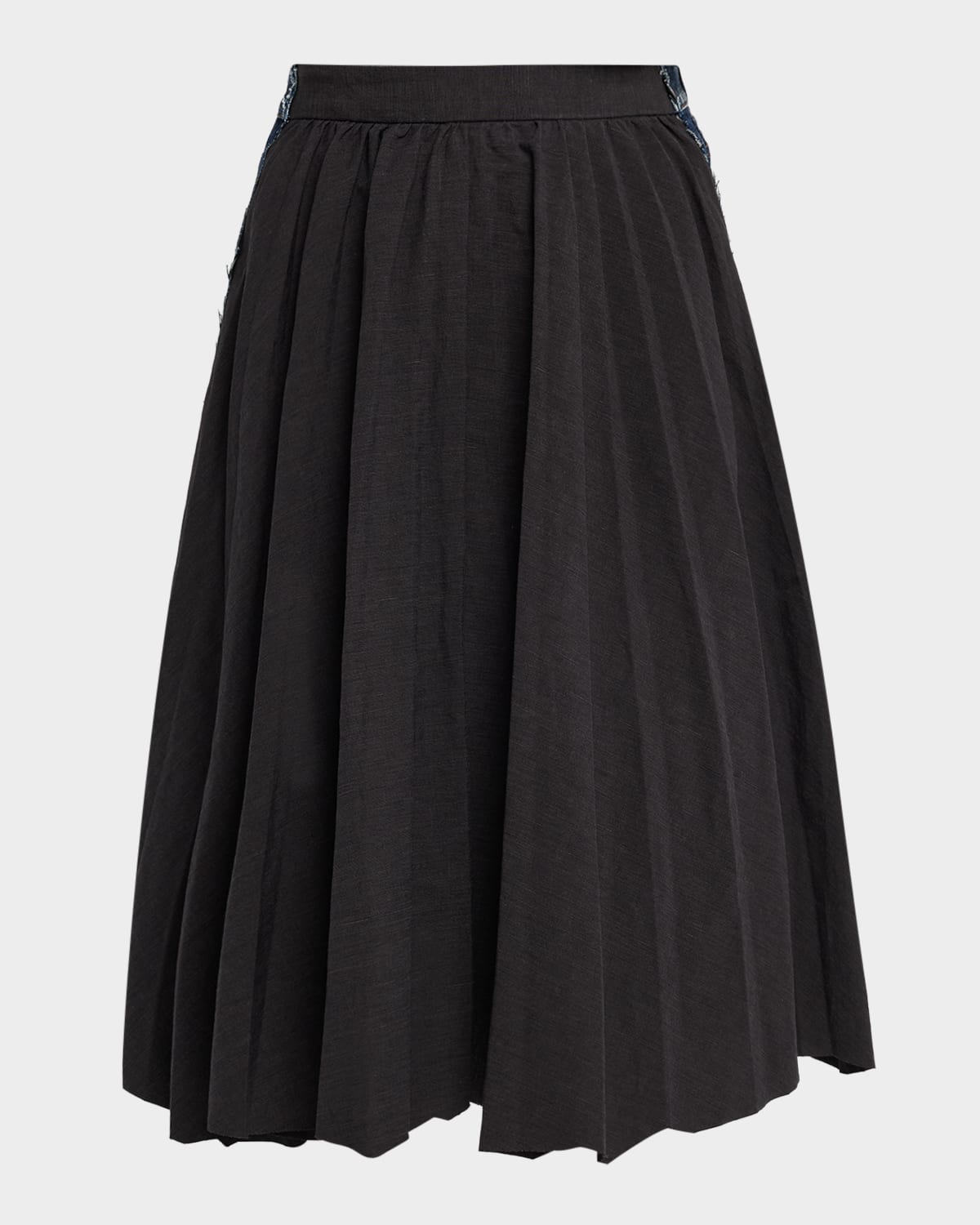 Balenciaga Hybrid Pleated Denim Midi Skirt In Black