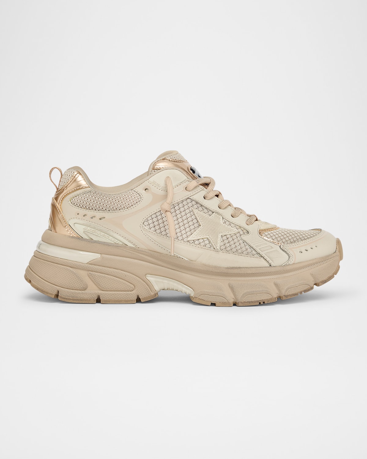 Golden Goose Lightstar Net Mixed Leather Runner Sneakers In Neutral
