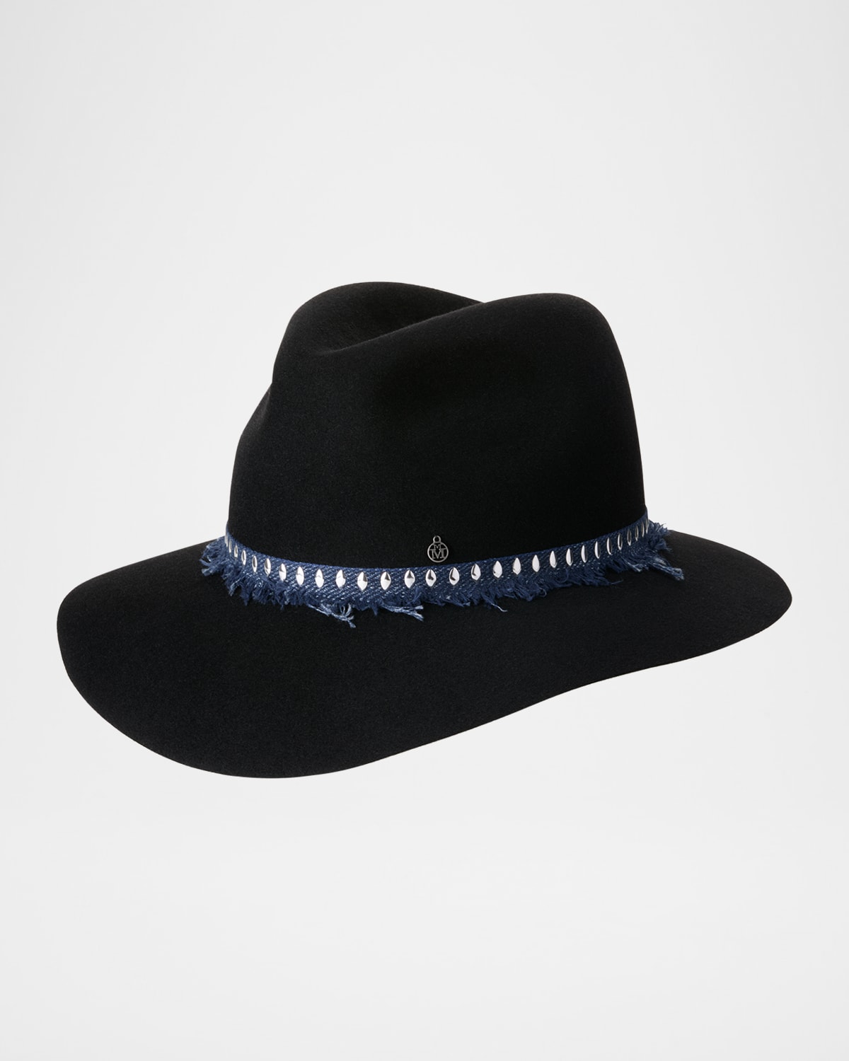 Maison Michel Henrietta Fringed Ribbon Wool Felt Fedora In Black