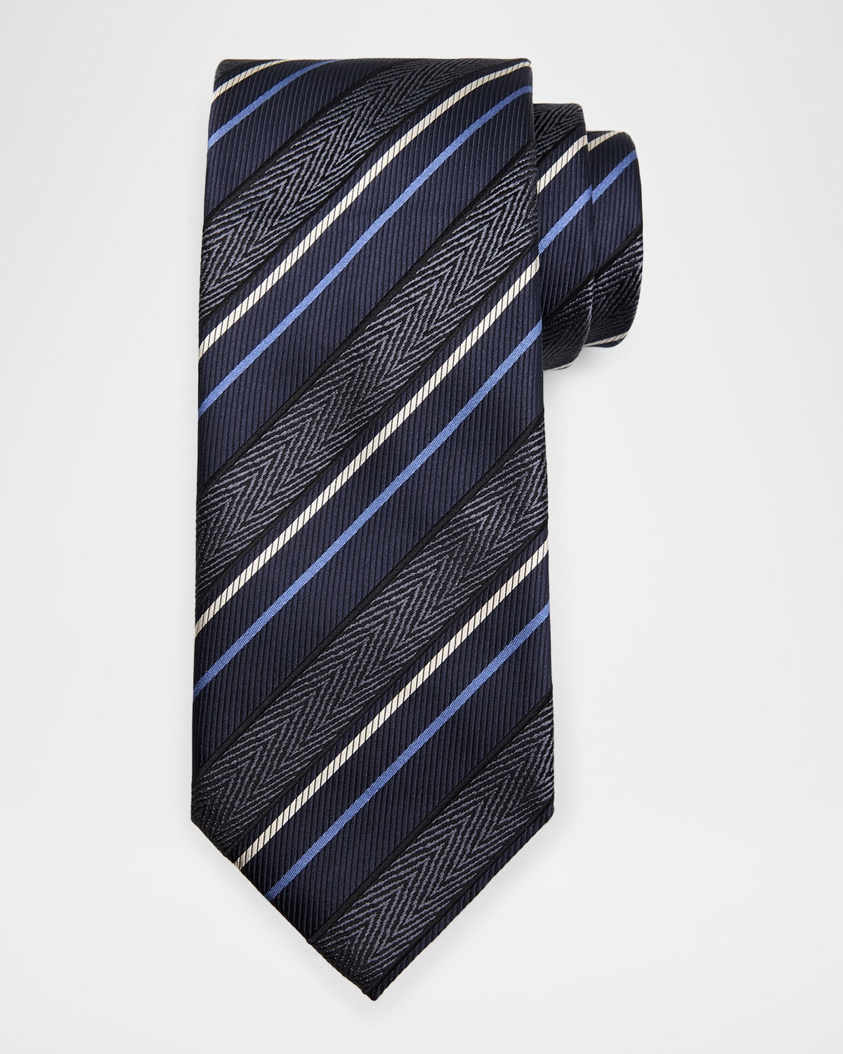 Brioni Men's Silk And Cotton Regimental Stripe Tie In Blue