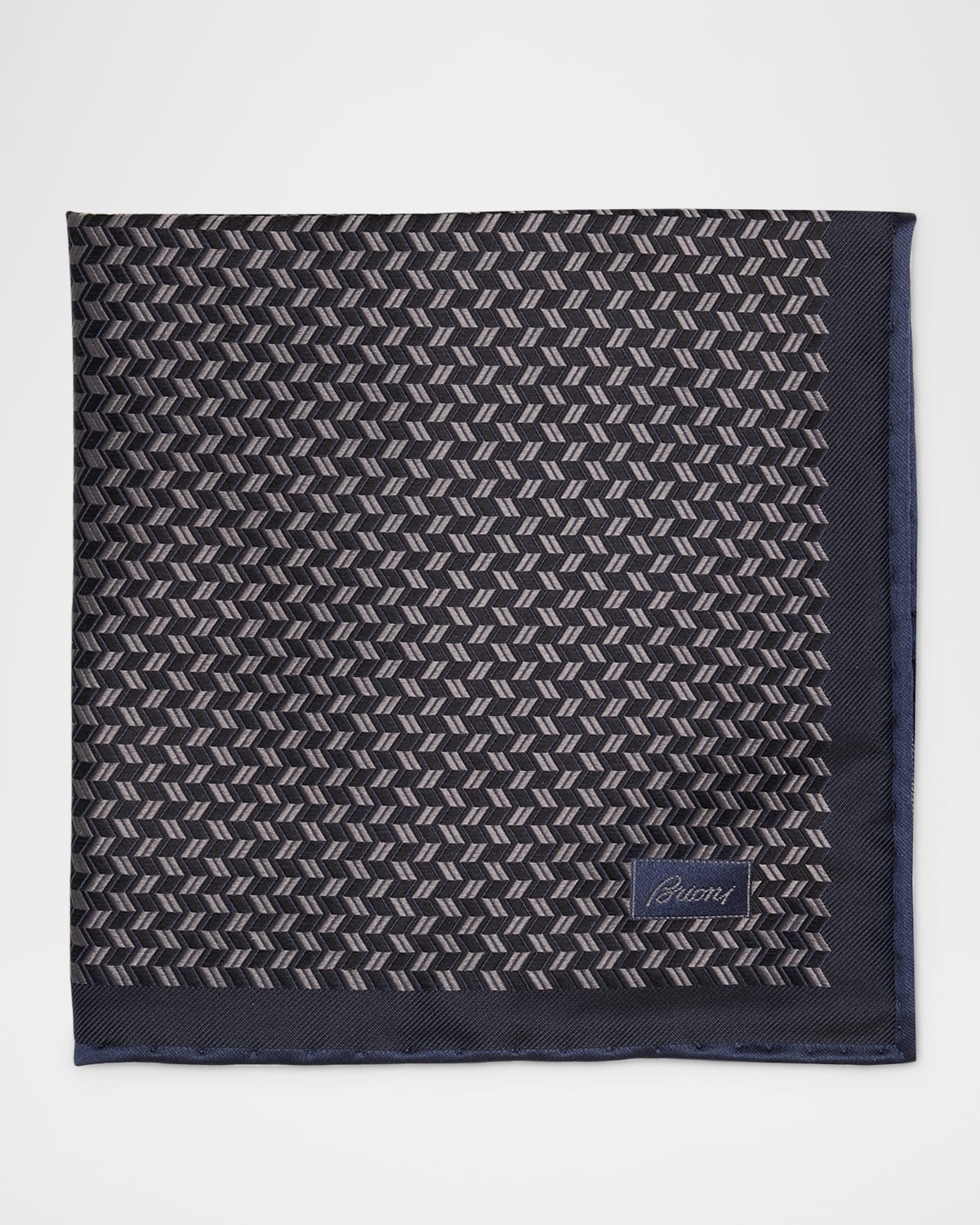 Brioni Men's Jacquard Chevron Silk Pocket Square In Gray