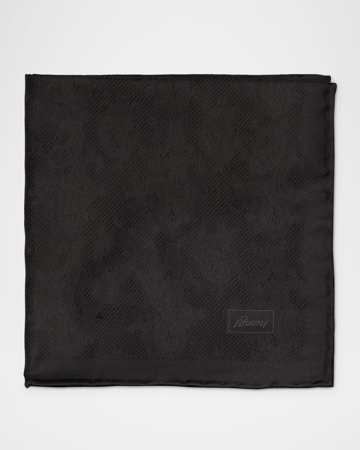 Brioni Men's Solid Paisley Jacquard Silk Pocket Square In Black