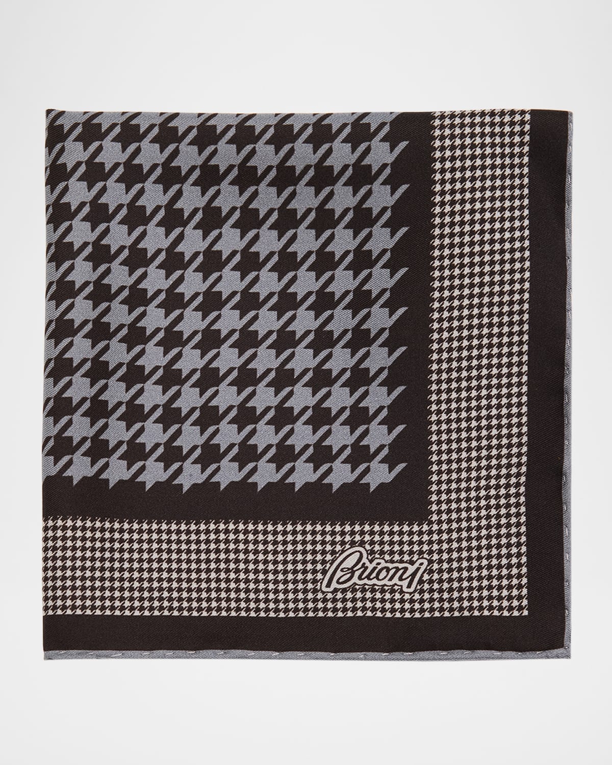 Brioni Men's Mixed Houndstooth Silk Pocket Square In Black