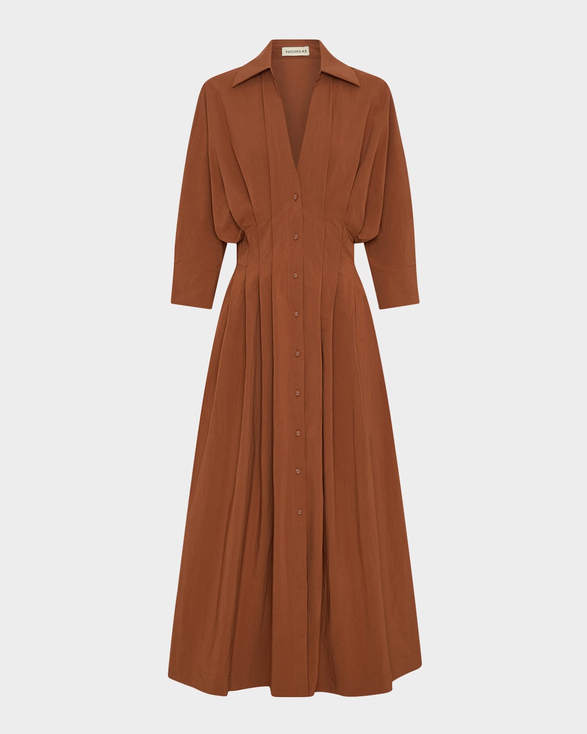 Nicholas Lanae Pleated Dolman-sleeve Maxi Shirtdress In Brown