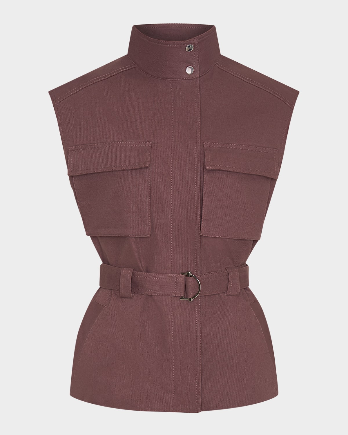 Nicholas Danna Belted Stand-collar Vest In Brown