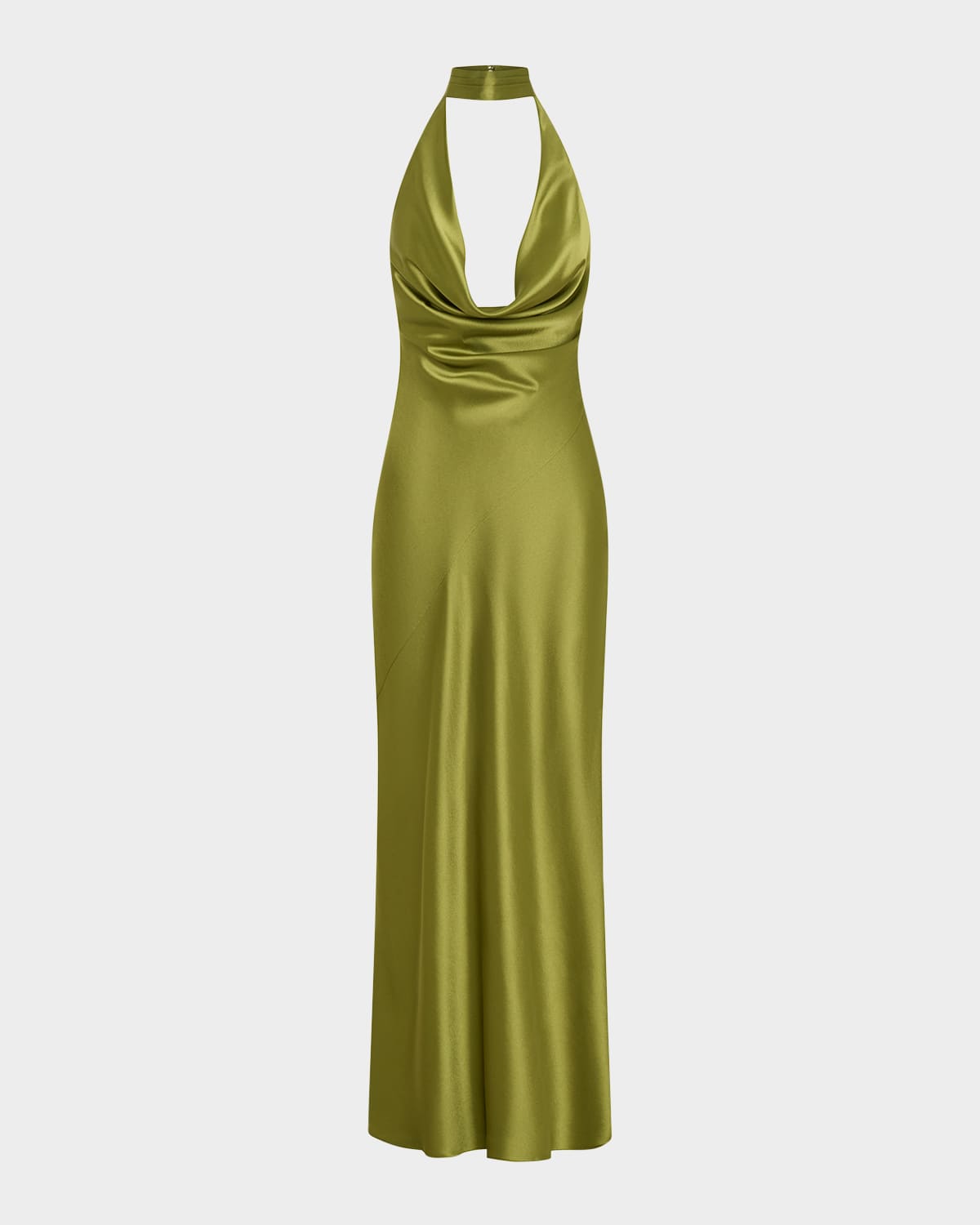 Nicholas Lyria Cutout Draped Halter Gown In Green