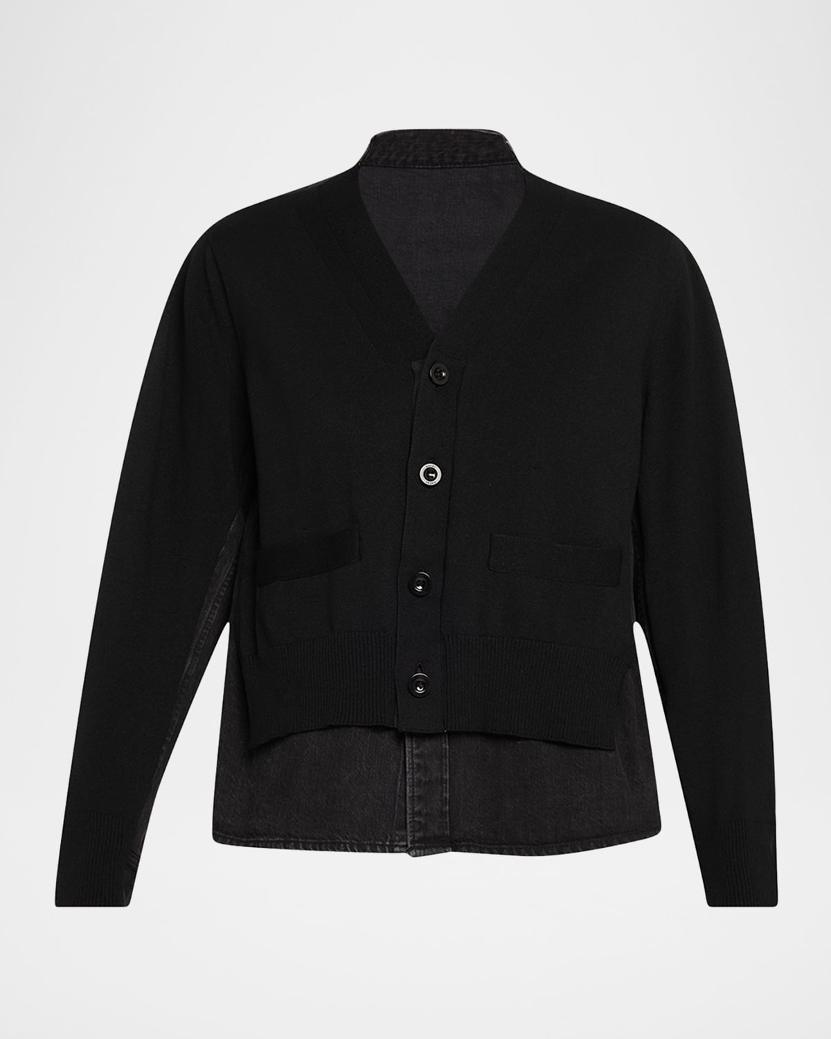 Sacai Denim Knit Cardigan In Black