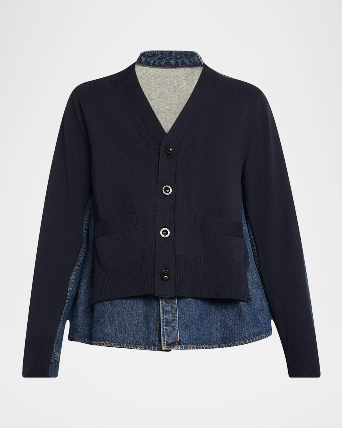 Sacai Denim Knit Cardigan In Blue