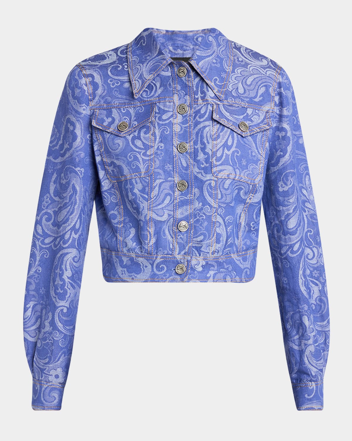 Paisley Jacquard Crop Denim Jacket