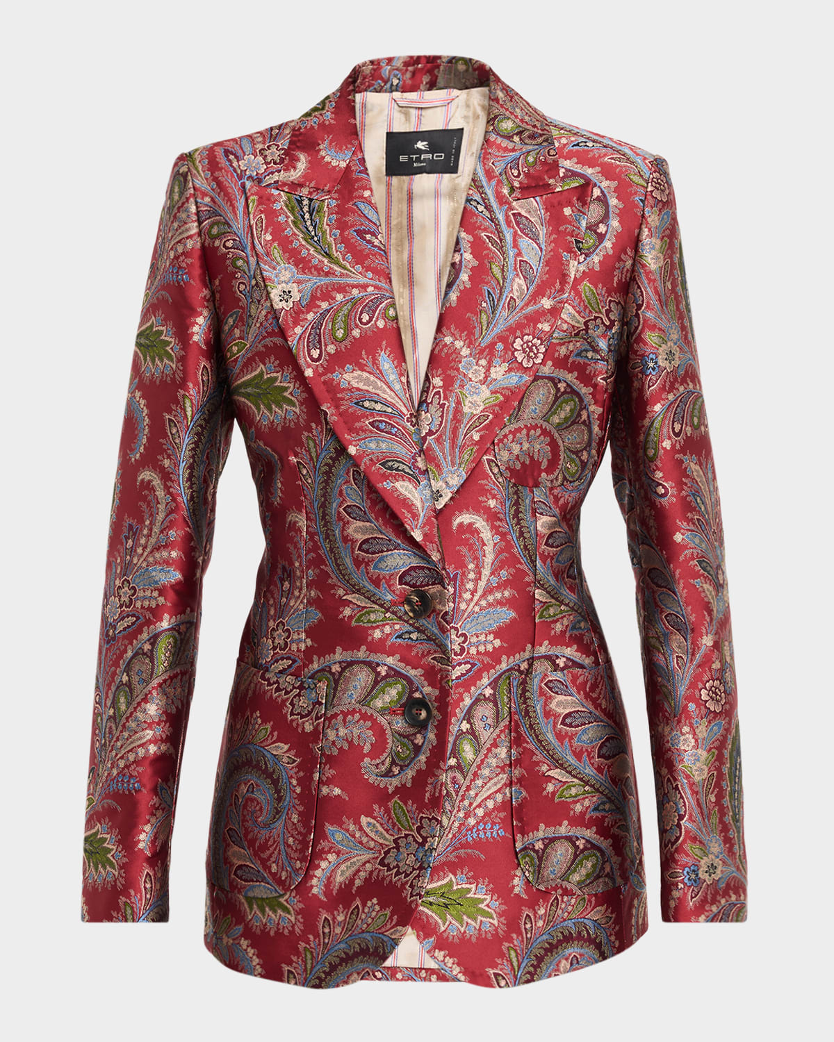 Etro Floral Brocade Single-breasted Jacket In Red