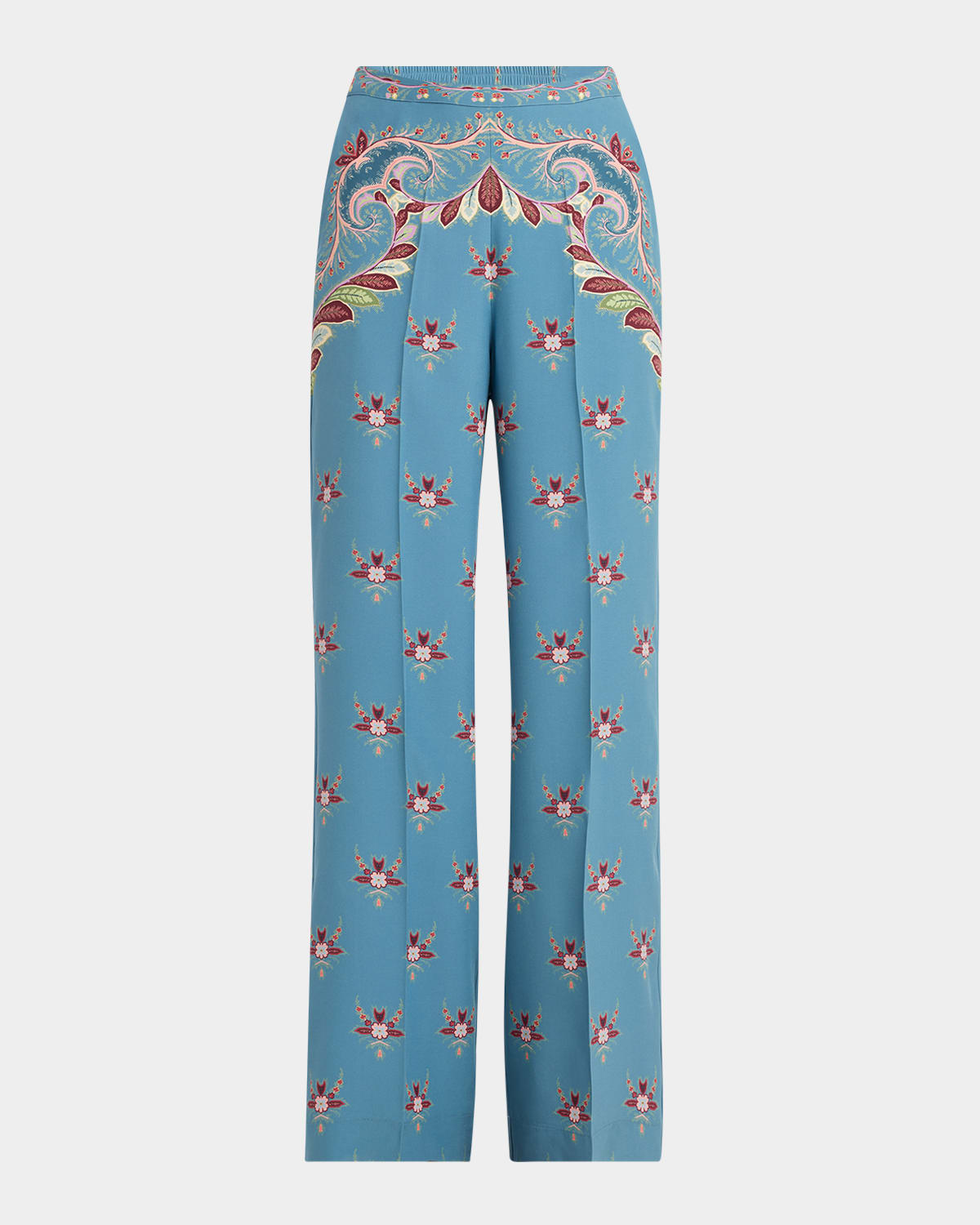 Etro Largo Floral Paisley Silk Straight-Leg Pants