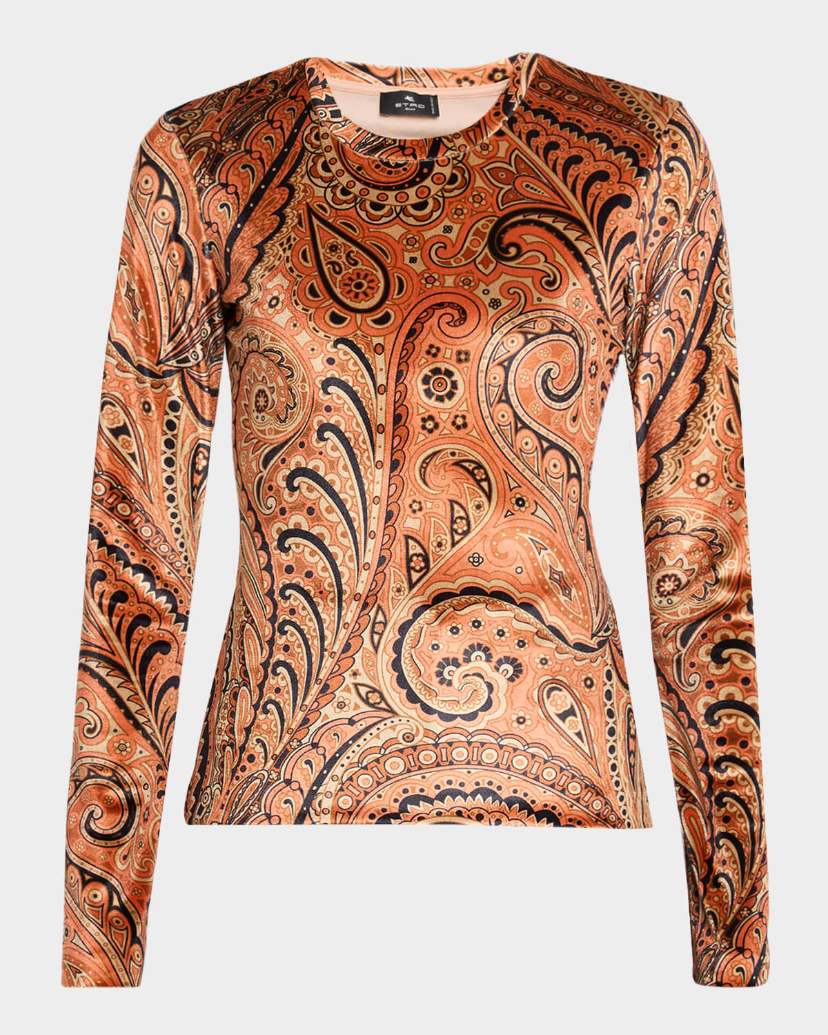 Etro Emerald Paisley Velvet Long Sleeve Crewneck