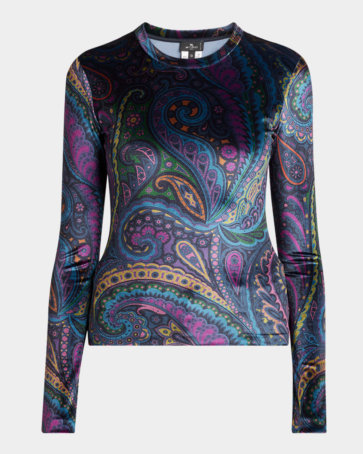 Etro Emerald Paisley Velvet Long Sleeve Crewneck