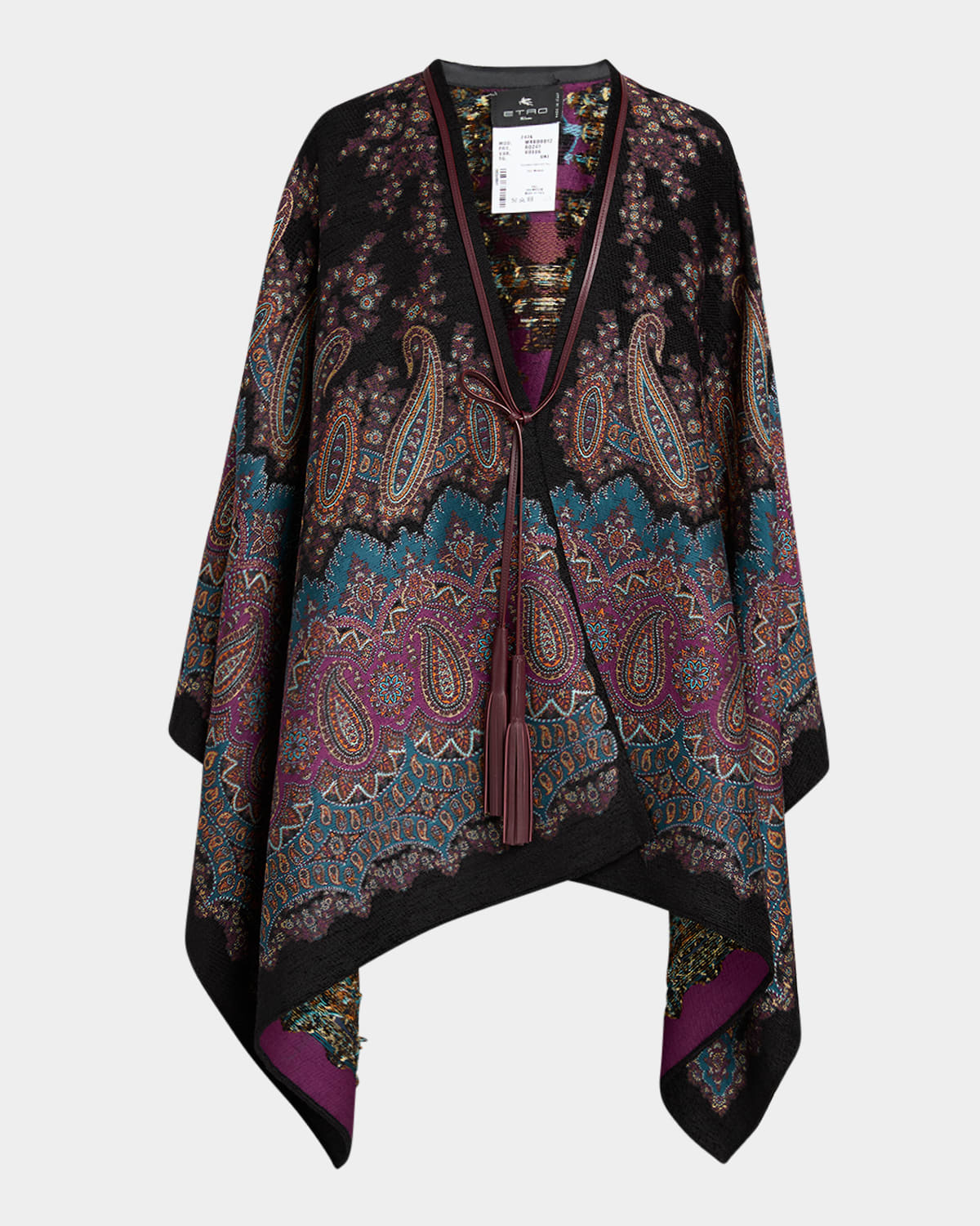Etro Midnight Dream Lurex Cape With Leather Trim