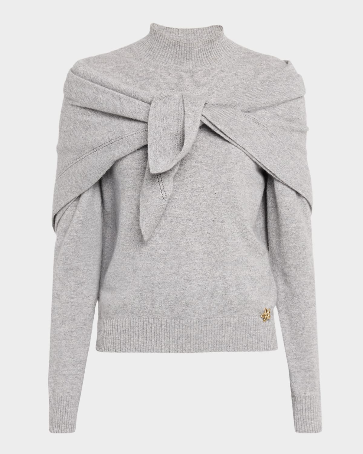 Oscar De La Renta Mockneck Cashmere Knit Scarf Sweater In Gray