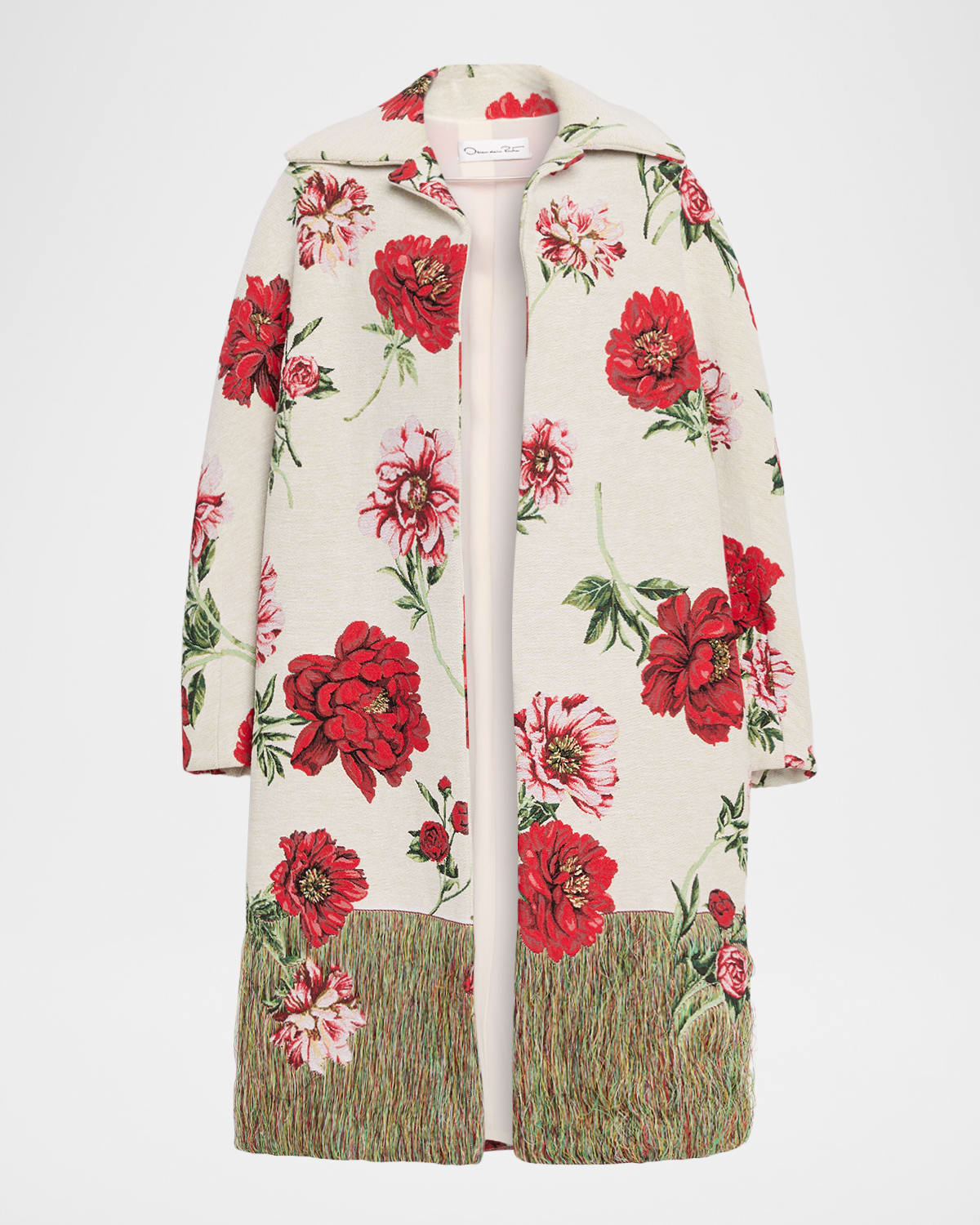 Oscar De La Renta Oversized Peony Jacquard Coat In Multi