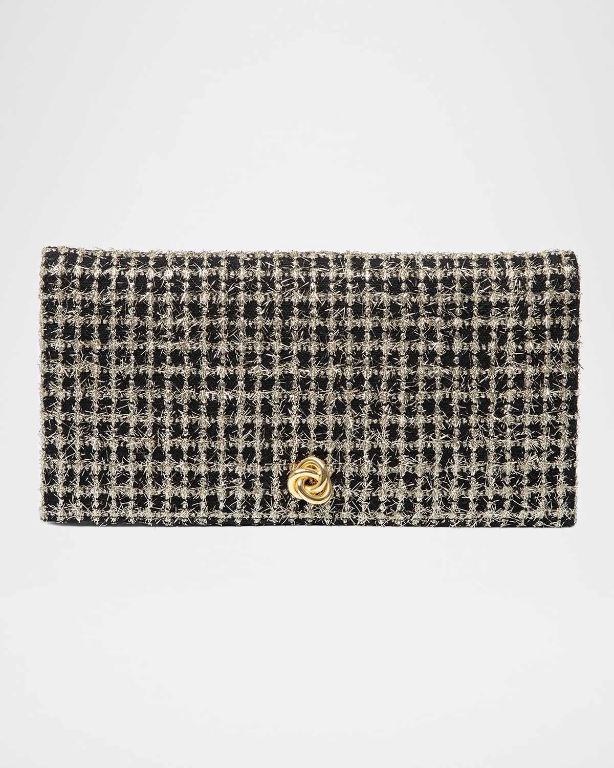 Michelle Wilhite Eloise Flap Fringe Grid Clutch Bag In Gold