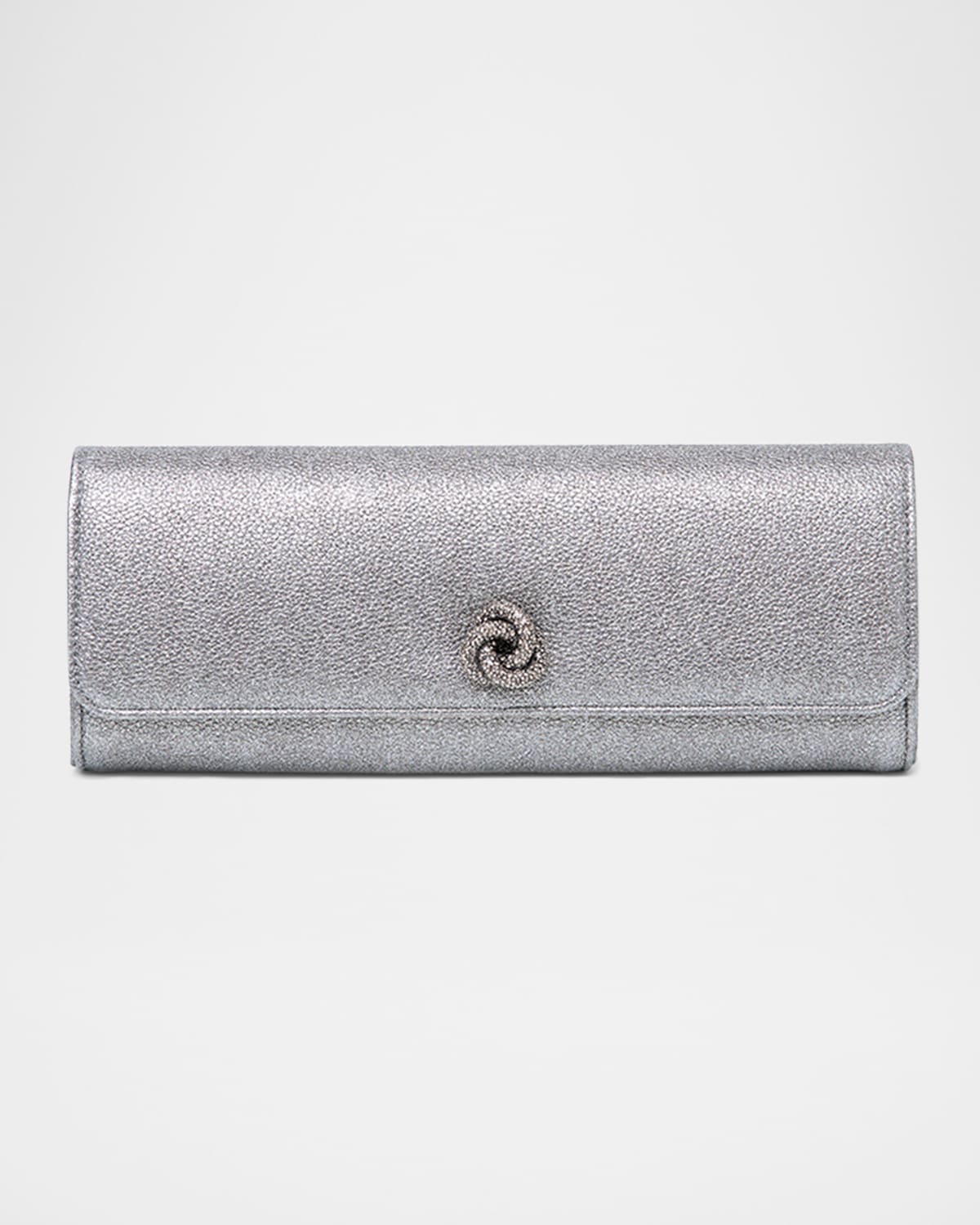Michelle Wilhite Mini Robbie Metallic Flap Clutch Bag In Gray