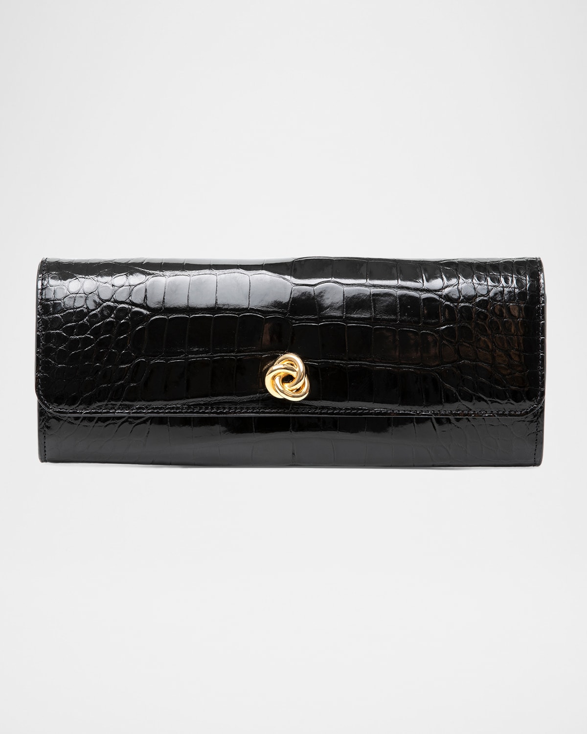 Michelle Wilhite Mini Robbie Alligator Leather Flap Clutch Bag In Black