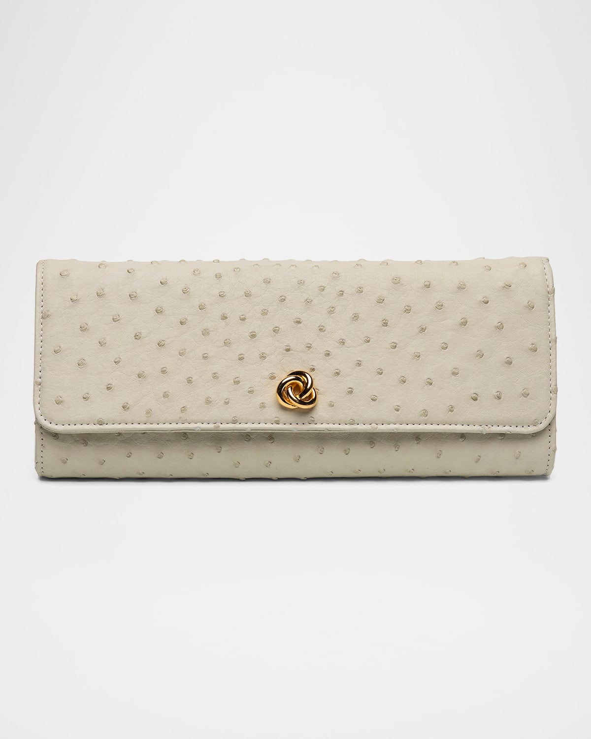 Michelle Wilhite Robbie Ostrich Leather Flap Clutch Bag In White