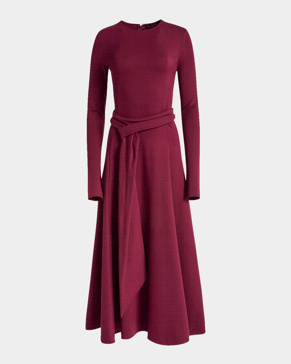 Kate Barton Belted A-line Knit Maxi Dress In Burgundy