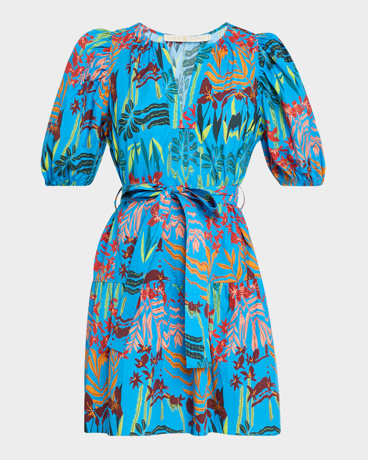 Marie Oliver Clara Tiered Botanical-print Mini Dress In Blue