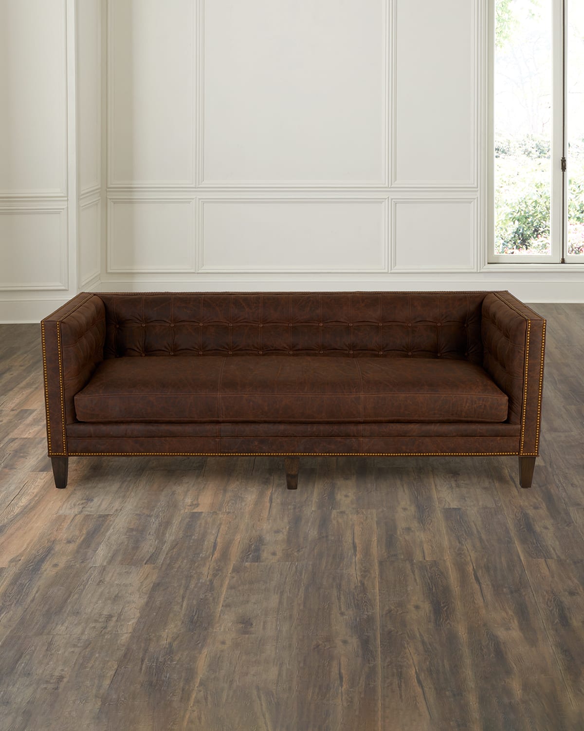 Massoud Prescott Leather Tuxedo Sofa, 90" In Brown