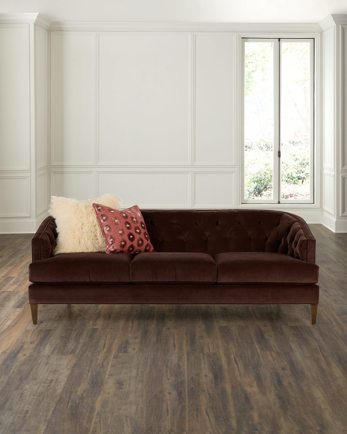 Massoud Kensington Tufted Velvet Sofa, 88" In Brown