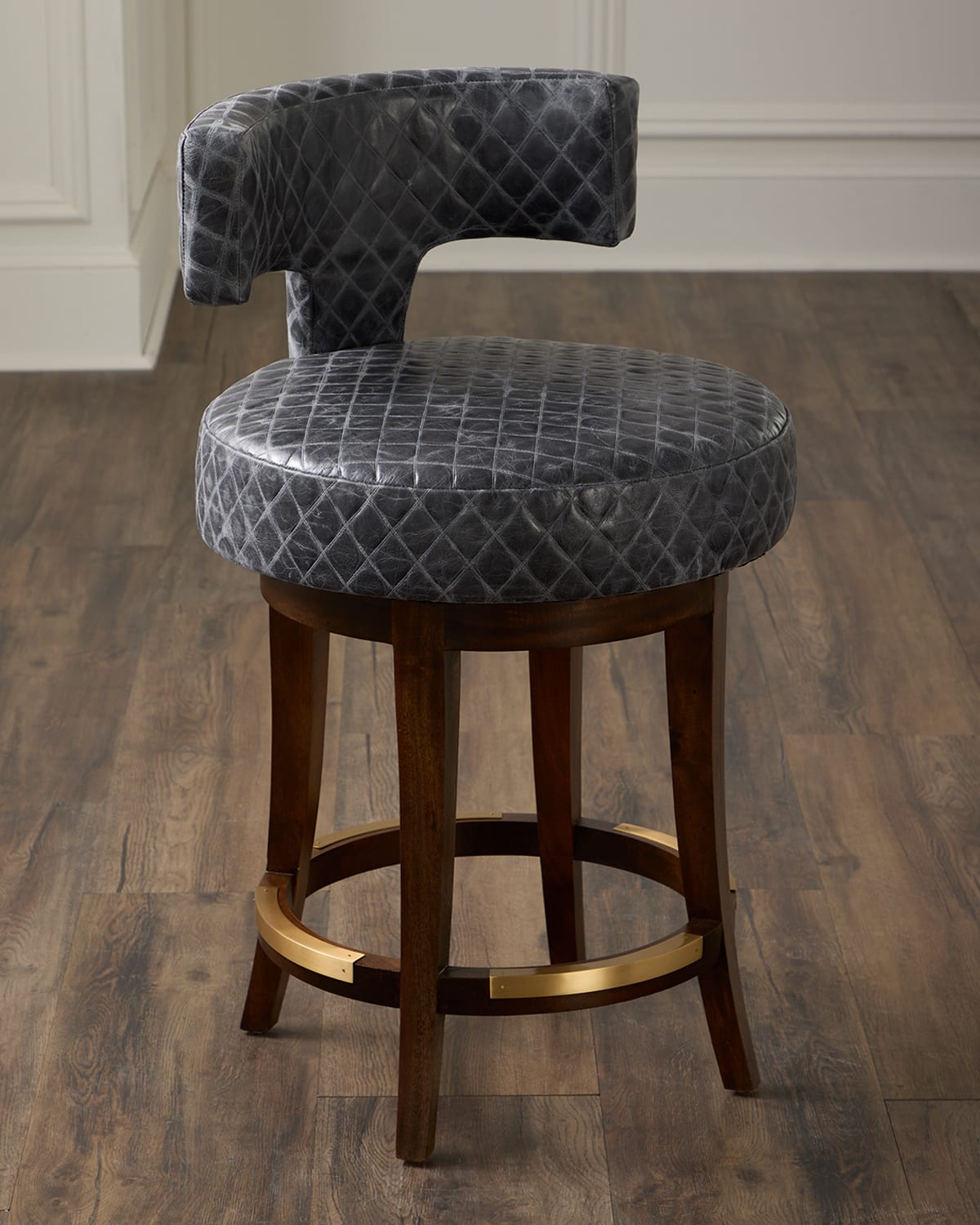 Massoud Calloway 24" Leather Swivel Counter Stool In Black