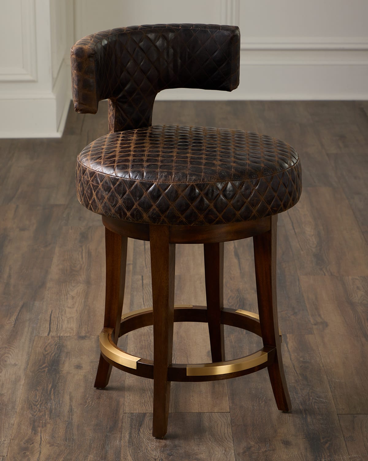 Massoud Calloway 24" Leather Swivel Counter Stool In Brown