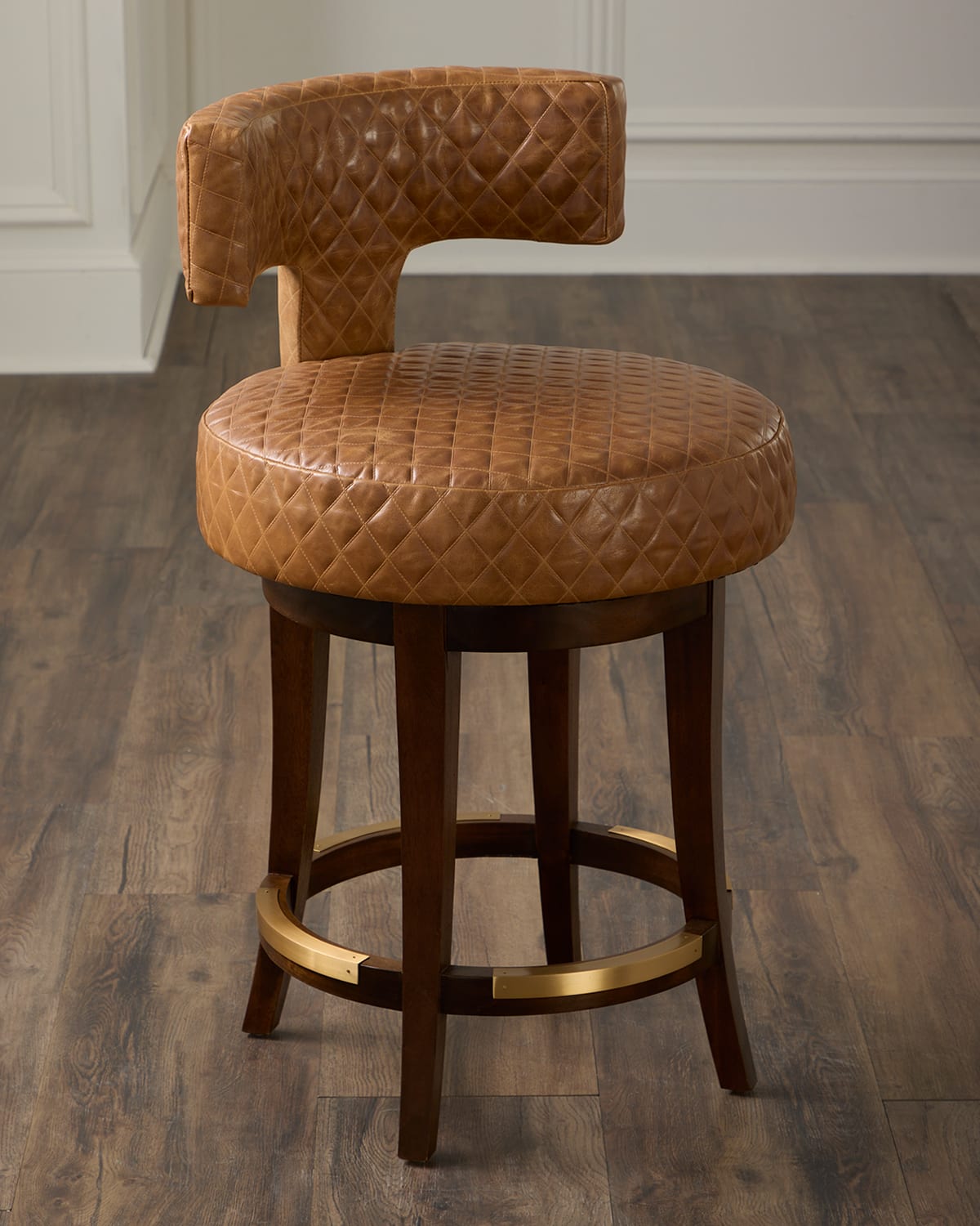 Massoud Calloway 24" Leather Swivel Counter Stool In Brown