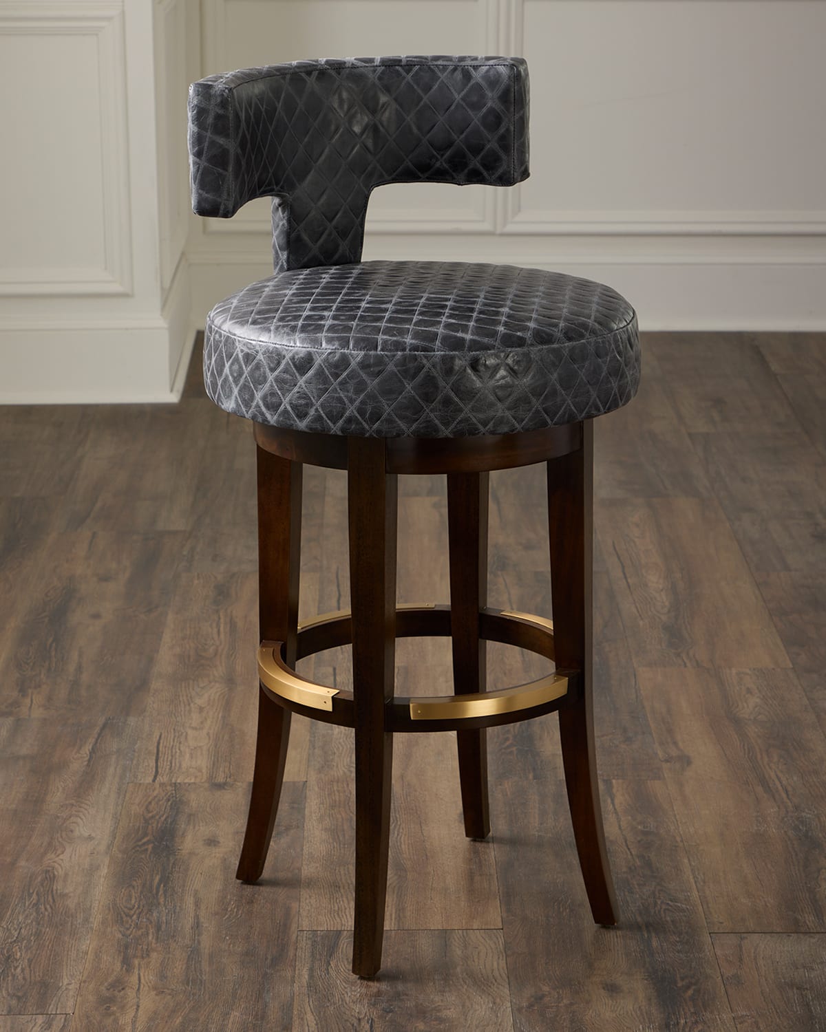 Massoud Calloway 30" Leather Swivel Bar Stool In Black