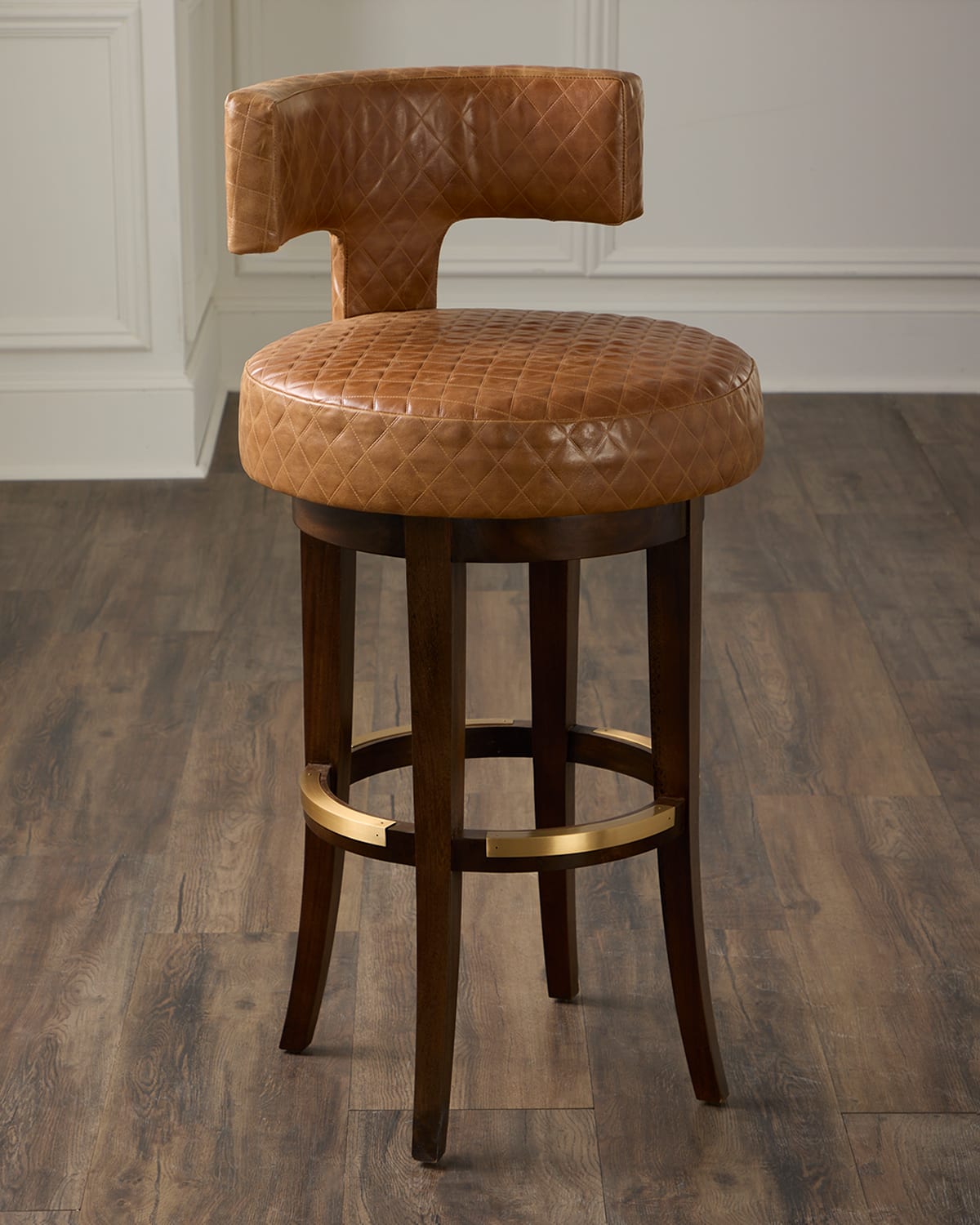 Massoud Calloway 30" Leather Swivel Bar Stool In Brown
